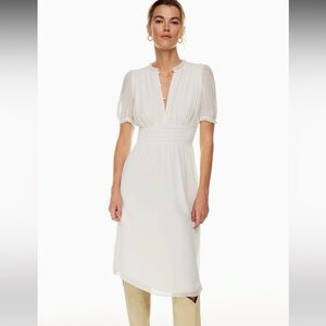 NWT Aritzia Wilfred Daughter dress in Cream white chiffon w/smocking very demure